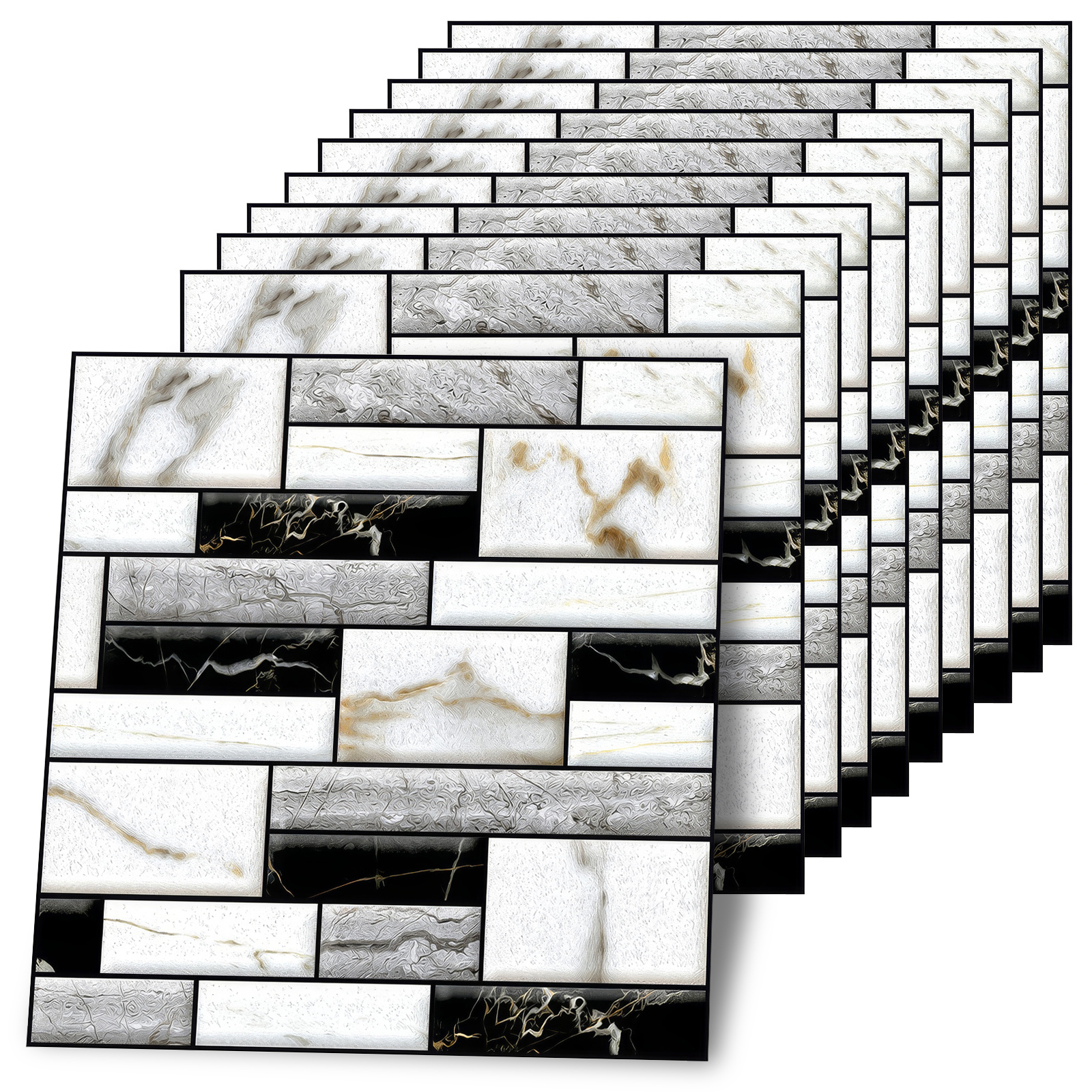 Image of 10pcs 3d Tile Stickers Bathroom Self-adhesive Wall Stickers Tile Stickers Household Goods Tile Sticker