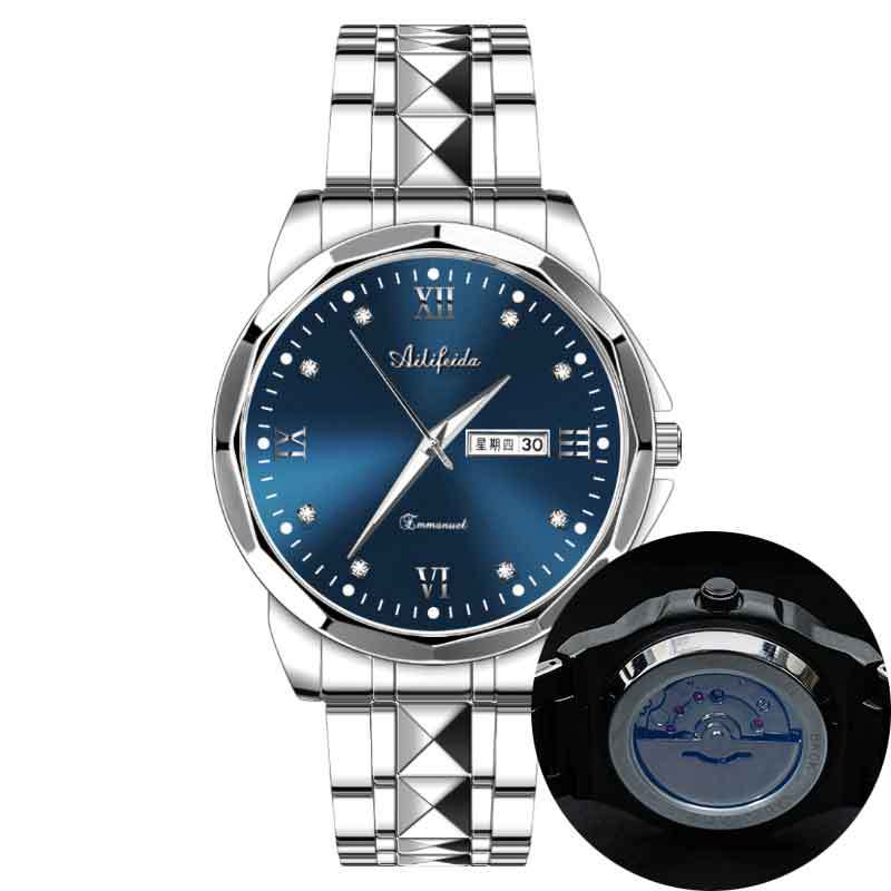 Image of Ailifeida Steel Strap Back Cover Hollow T Live Luminous Dual Calendar, Men's Watch Suitable For Holiday Gifts, Without Battery