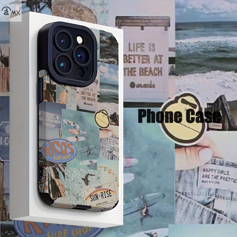 TEMU Phone Case - Beach And Surf Themed Collage Suitable For Iphone 16, 16plus, 16pro, 16promax, Iphone 15, 15plus, 15pro, 15promax, 14, 14plus,