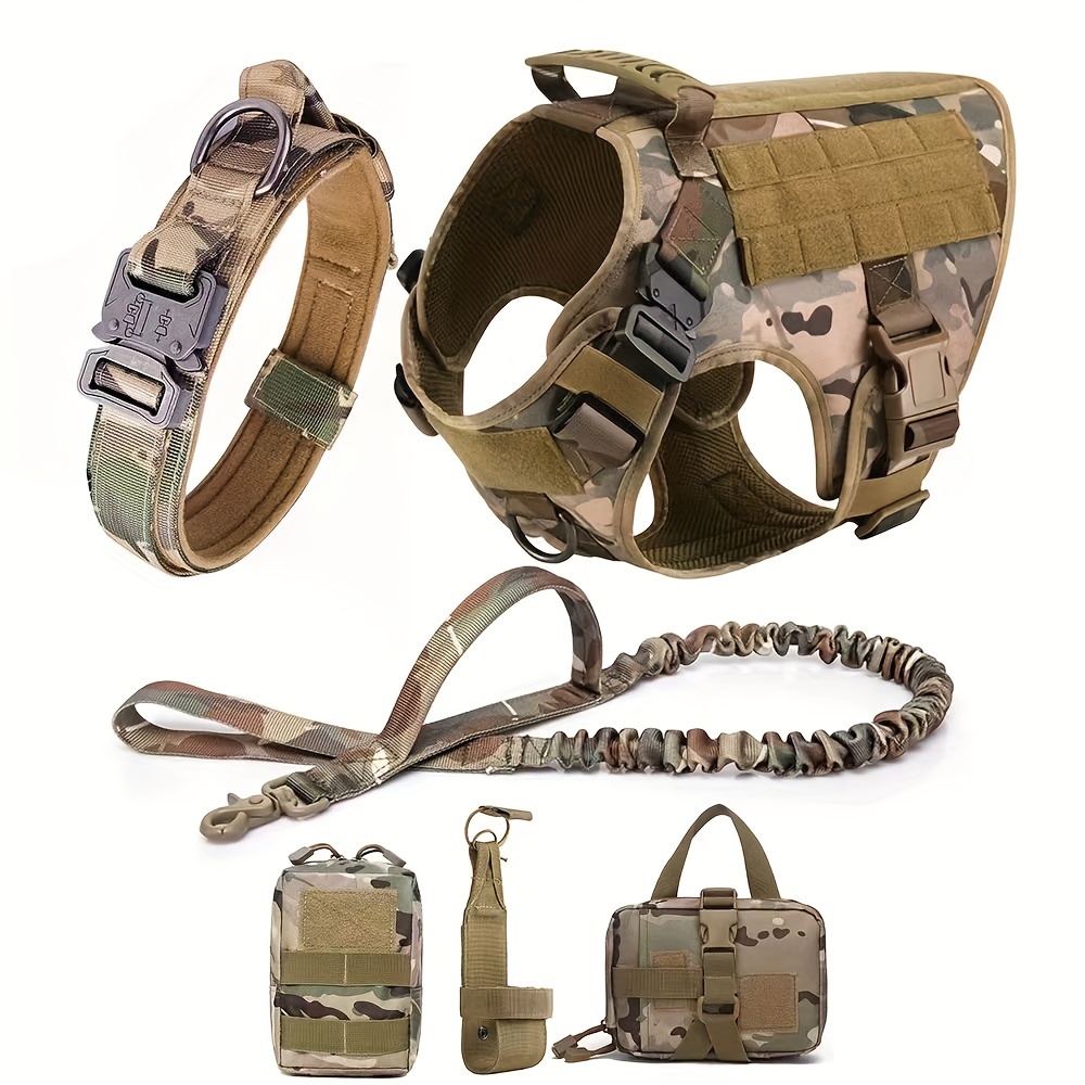 TEMU 6pcs Heavy-duty Tactical Dog Vest â Features A Pull-resistant Front And Top Handle, Quick-release Molle Harness, Suitable For Hiking, Hunting,