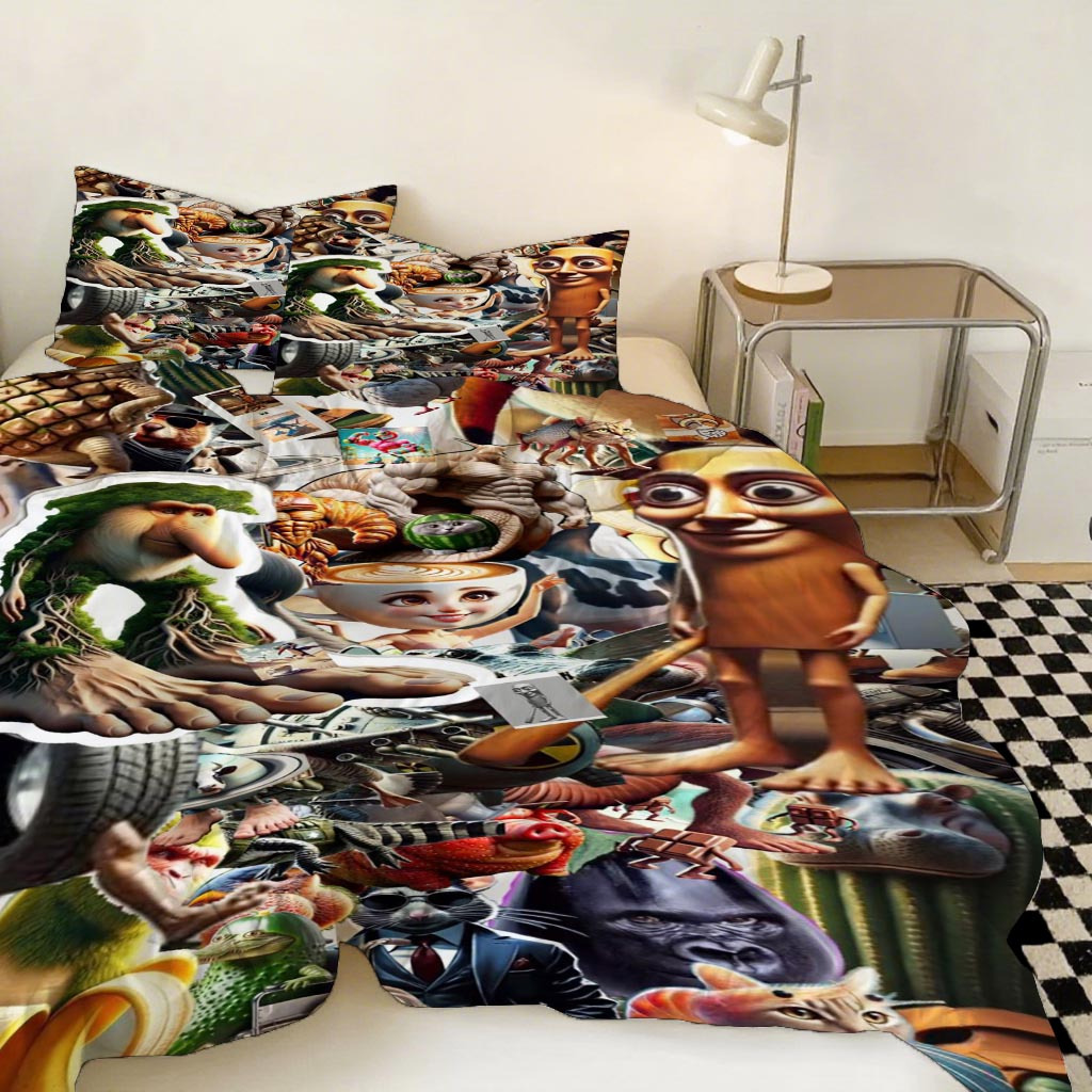 TEMU 3pcs Brainrot Duvet Cover Set - 1 Duvet Cover & 2 Pillowcases, Fits All , Full/queen/king Size, Bedding Set (excludes Inserts), Bedroom