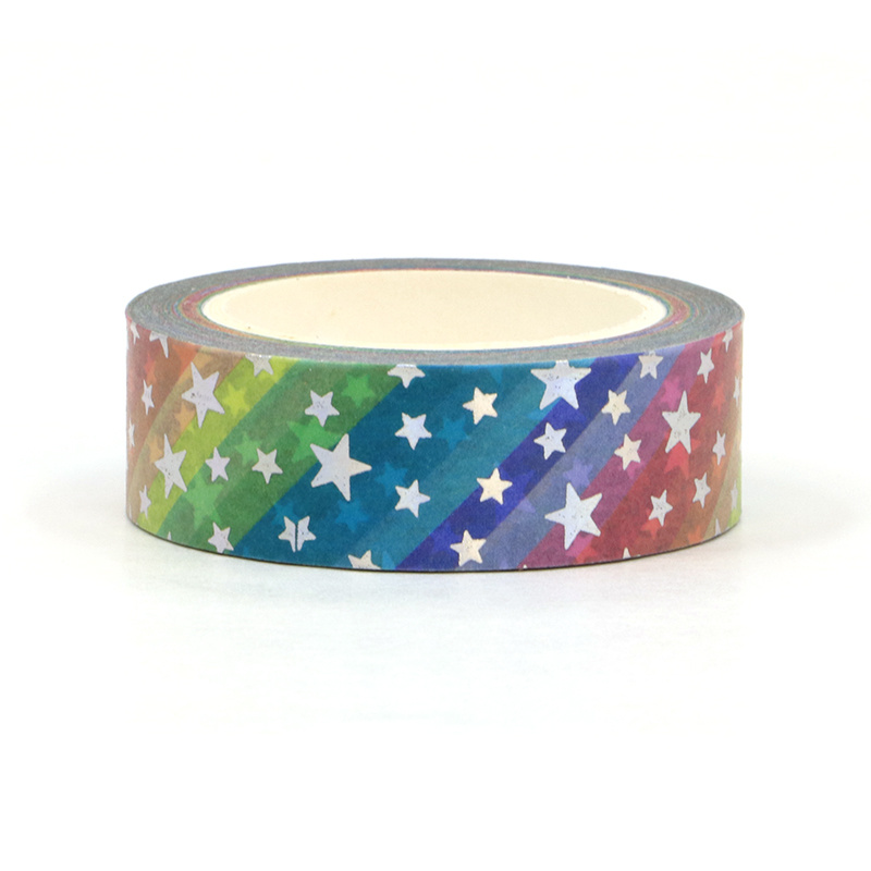 

1pc Rainbow Decorative Washi Tape, 15mm X 10m, Non-waterproof Paper Material, Ideal For Scrapbooking, Journals, Diy Crafts, And Gift Wrapping, Wood Surface Friendly