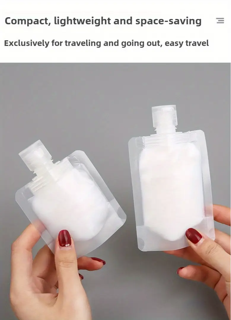 5pcs 10pcs 15pcs portable disposable travel bottles and bags suitable for packing cosmetics shampoo lotion shower gel facial cleanser and toiletries Product details 3