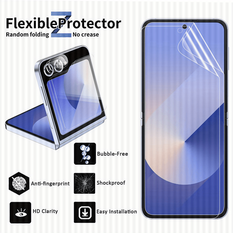 6-in-1 HD Soft Hydrogel Screen Protector for Samsung for galaxy Z Flip  6/5/4/3, Scratch-Resistant Bubble-Free Installation Ant