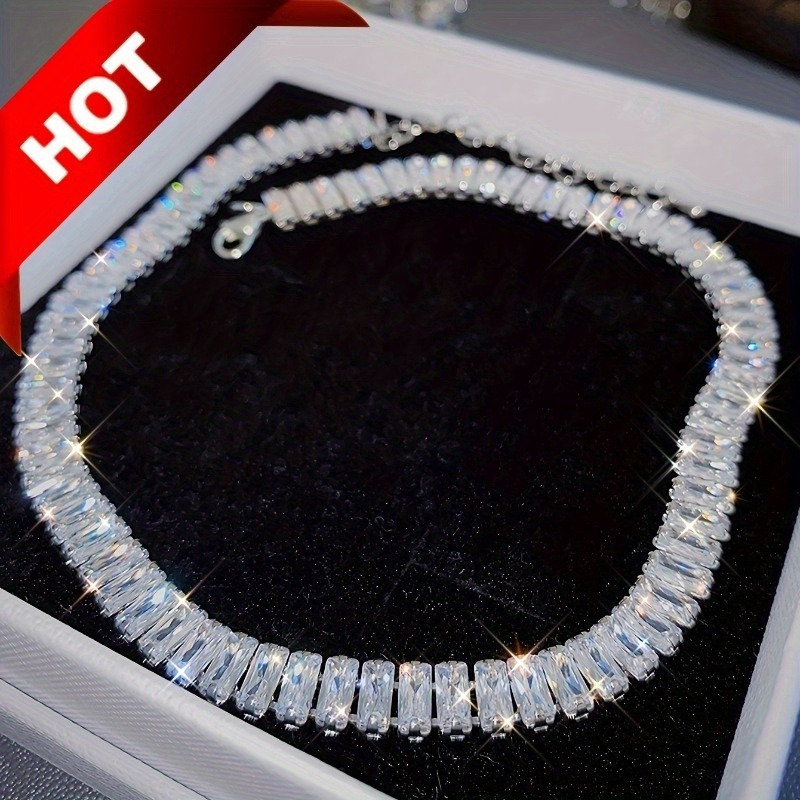 

925 Silver Fashionable And Solid Tennis Necklace High Quality Sparkling Ladies' Jewelry Party Christmas Holiday Gift Suitable For Wife Sparkling Elegant Women's Accessories