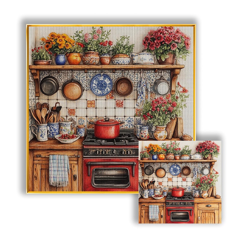 TEMU Kit de punto de cruz estampado de 1 pieza de 30x30 cm, con de de cocina acogedora en de bordado de 11CT, con tutorial, sin , regalo decorativo a