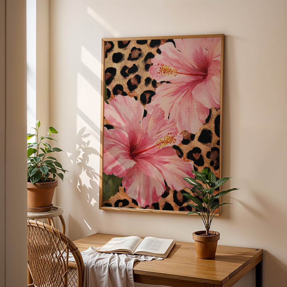 TEMU 2d Flat, 2d Flat, Unframed Posters Featuring Leopard Print Flowers And Hibiscus Designs, Perfect For Decorating Bedrooms And Living Rooms, Or As