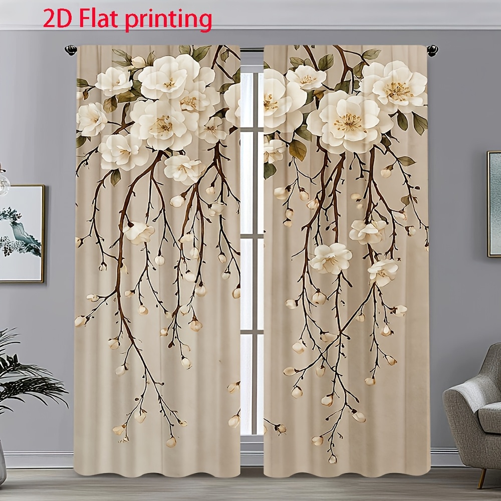 TEMU 2D Flat - Set tende da porta con stampo a - Elegante design con e foglie , tessuto in poliestere semitrasparente, per camera da letto, soggiorno