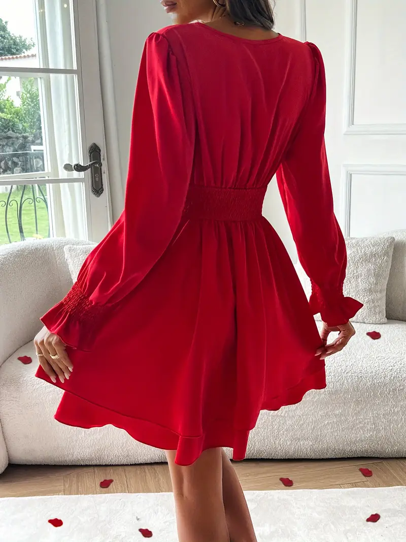 elegant red v neck wrap dress women double layer pleated - Temu elegant red v neck wrap dress women double layer pleated - Temu