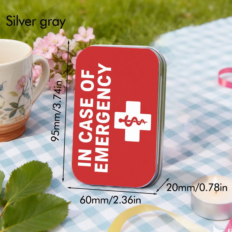 TEMU /silvery 3-color Small Item Storage Tin Box, Printed With " Emergency" Graphic, Creative Gift, Exquisite 2d Printing, Suitable For , Travelers,