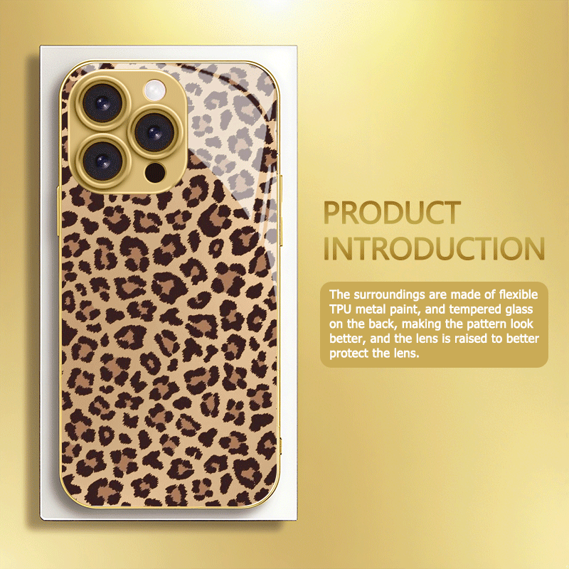 TEMU Phone Case: Leopard Print Pattern Golden Metallic Paint Tempered Glass Hard Phone Case. Suitable For Iphone 17, 16, 15, 14, 13, 12, 11, 20 Air,