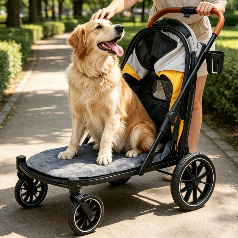 TEMU Professional Dog Stroller For Large Dogs Up To 90 Lbs, Fold, 3 Entry Ways, 360° Wheels And Breathable Cabin