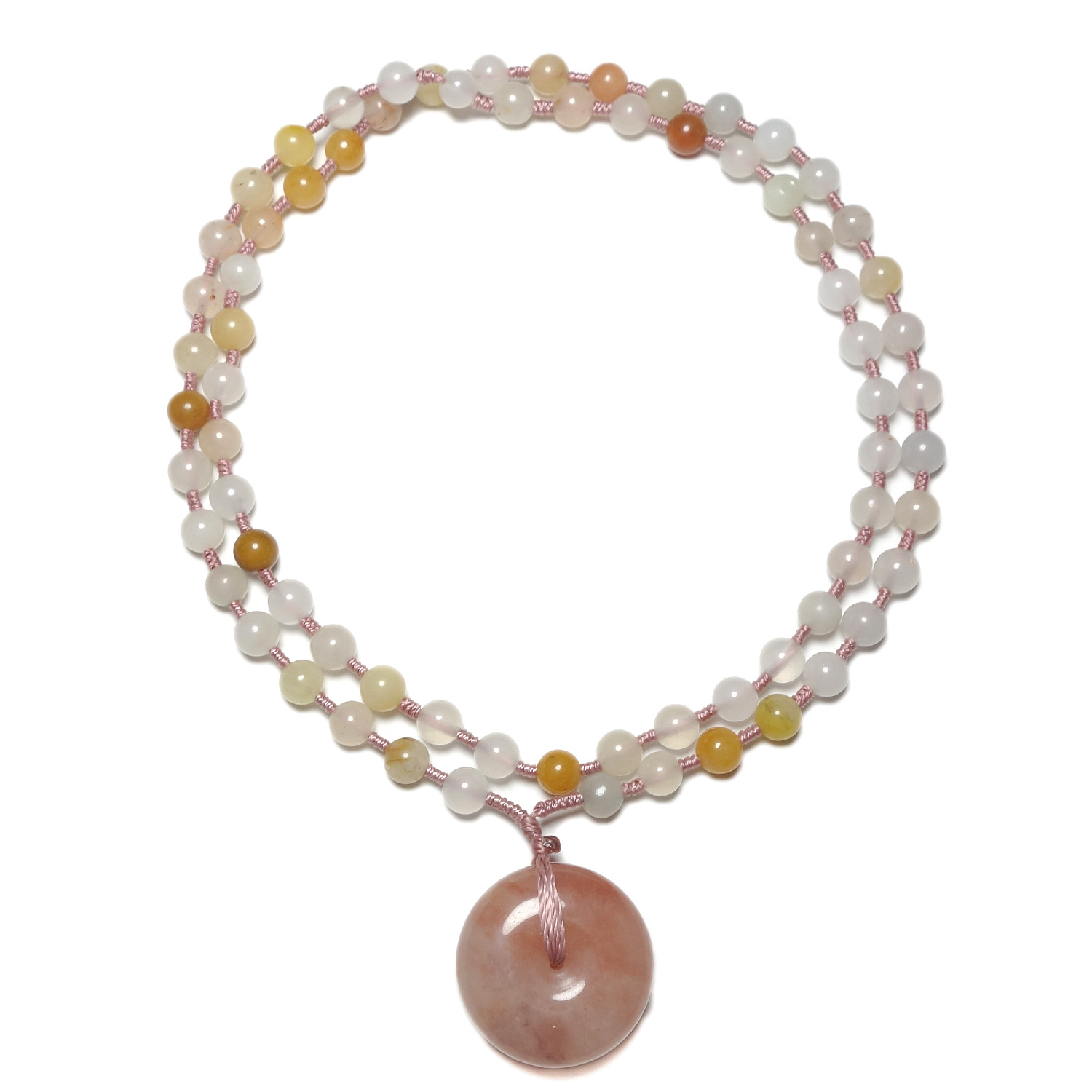 Natural Stone Pendant Necklace with Hand-Loop Chain, Unisex