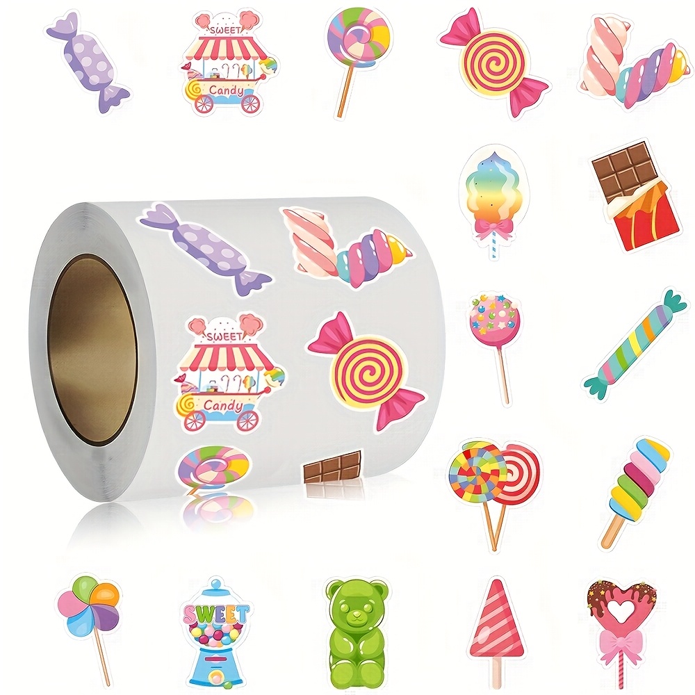 Image of 500 Candy Theme Thank You Stickers - Featuring Designs Like Lollipops, Gummy , Chocolate Bars - Pastel And Bright Colors For Birthdays, Weddings, Parties