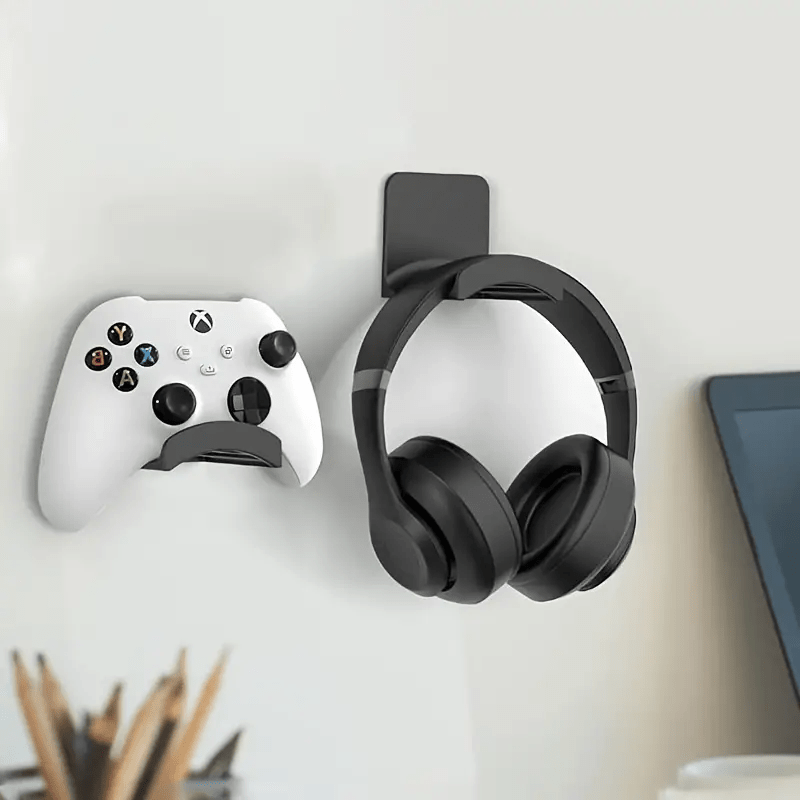 

1pc Multifunctional Wall-mounted Headphone And Controller Holder - No-drill , Plastic, Versatile Organizer For Gaming And Office Use, Utility Racks