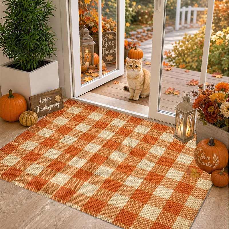 TEMU 1pc Indoor Entrance Welcome Floor Mat Orange Pattern Flannel Material Anti-slip Comfortable Easy To For Bedroom Living Room Home Decor Door Mat