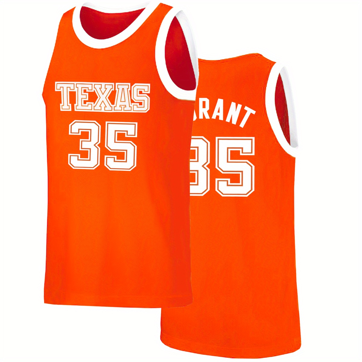 

Men's #35 "texas " Orange Basketball Jersey - Breathable, Sleeveless With Embroidery, Ideal For Summer Sports & Casual Wear