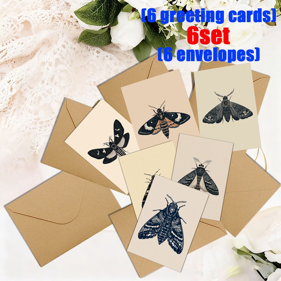 TEMU 6-set/12-set Moth And Greeting Cards + Envelope Sets | Blank Inner Pages | Suitable For Holidays, Parties, And Event Invitations | A For Holiday