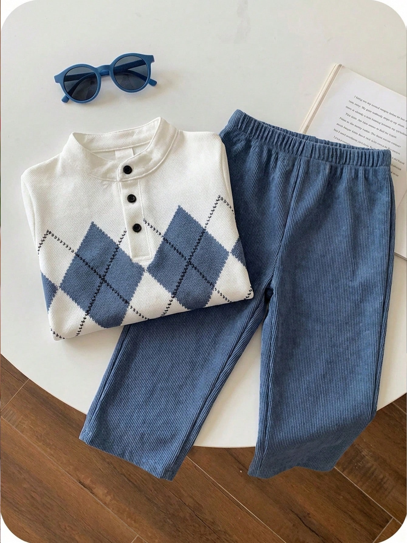 2pcs Boys' British Style Rhombus Set