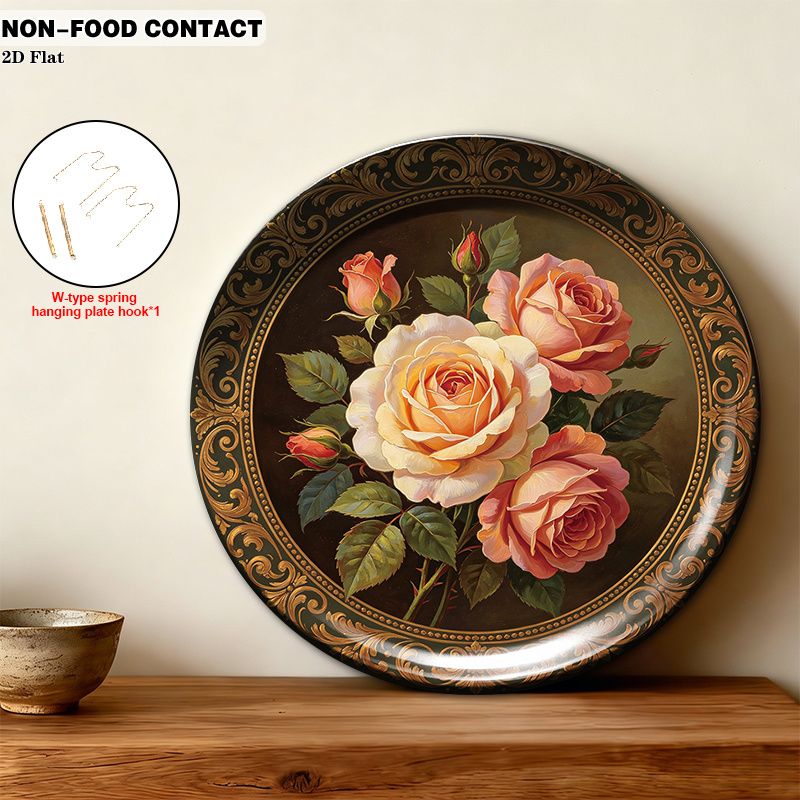 TEMU 1 decorativo de cerámica, rosas en dorado, decoraciones artísticas ( fines decorativos, NO PARA EL CONSUMO ) - Adecuado para decoración en