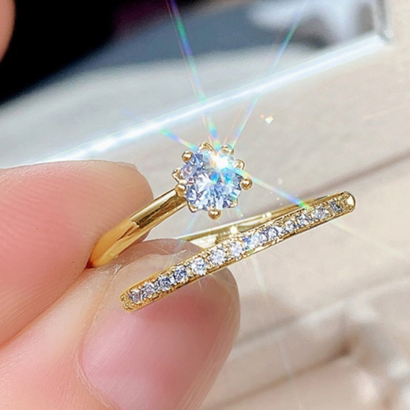 [Zirconia Open Rings] Fashion Simple Inlay Shiny Synthetic Zirconia Open Adjustable Rings Golden Rings for Women Daily Casual Party Rings Jewelry Gift