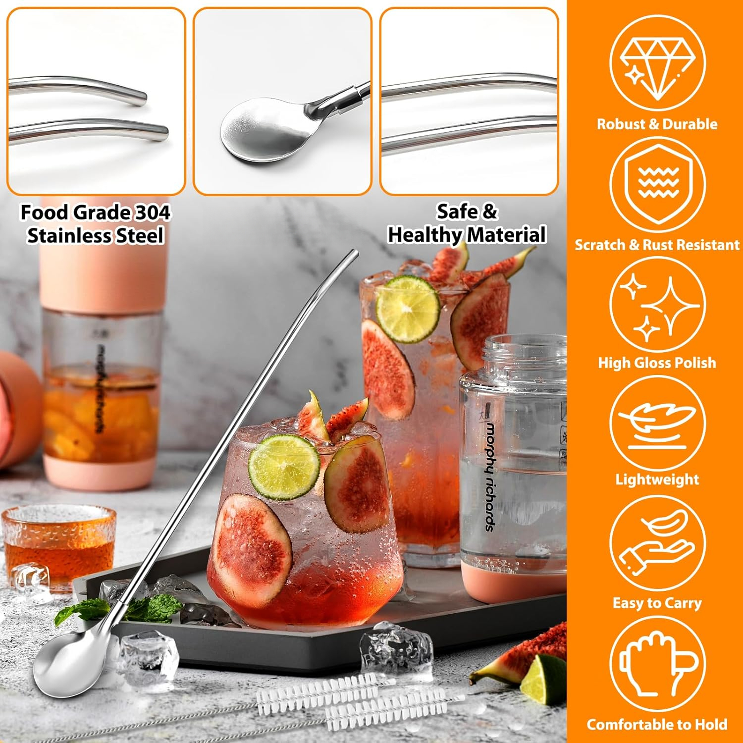 5pcs golden silvery stainless steel straws reusable straws 2 in 1 metal straw with spoon metal straw with 1 cleaning brush for smoothies   coffee and other drinks Product details 2