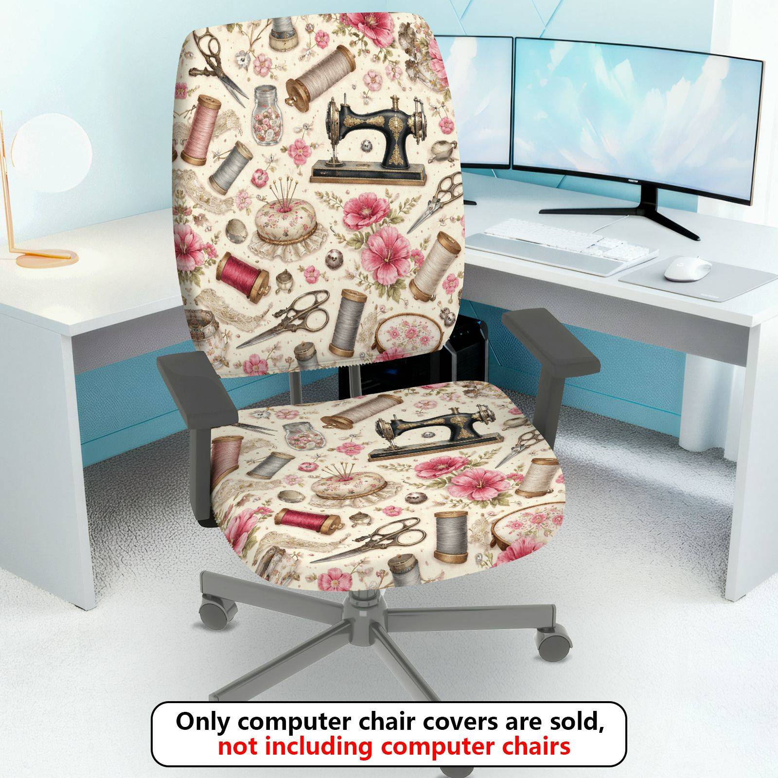 TEMU 2pcs Floral Sewing Vintage Craft Decorative Elastic Chair Cover ( Without Chair), Christmas Rotating Table And Chair Protective Cover, Removable