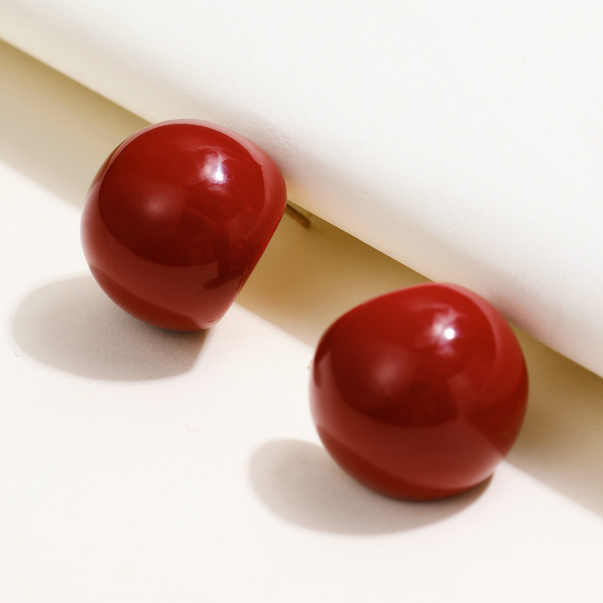 Women's Red Dome C-Shaped Elegant Circular Ring Earrings