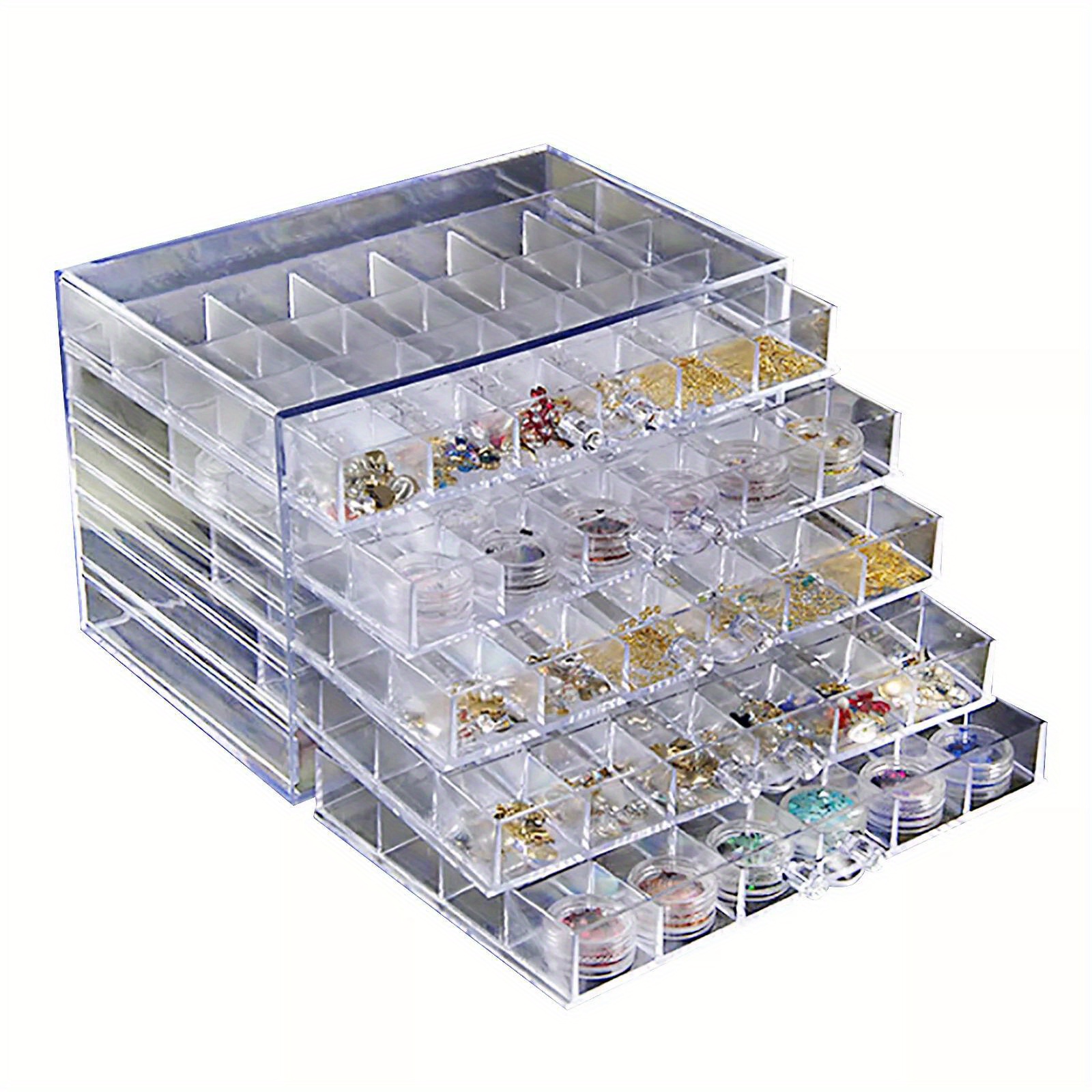 Image of 120 Grids Nail Art Storage Case 5-layer Drawer Acrylic Clear Organizer Box Empty Nail Art Display Tray