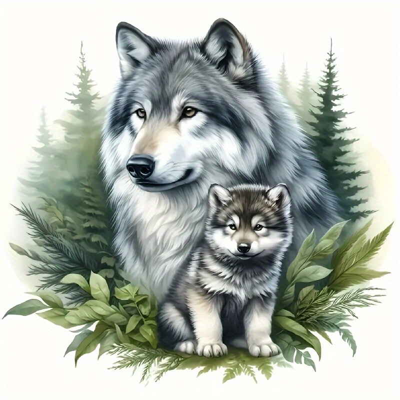 TEMU Wolf And Puppy Vinyl Stickers, 6 Inch Cartoon Animal Stickers, Self-adhesive Fantasy Theme, Suitable For Car Laptop Mobile Phone Window Wall Cup , Glitter Decoration, Single Use On Glass Surface
