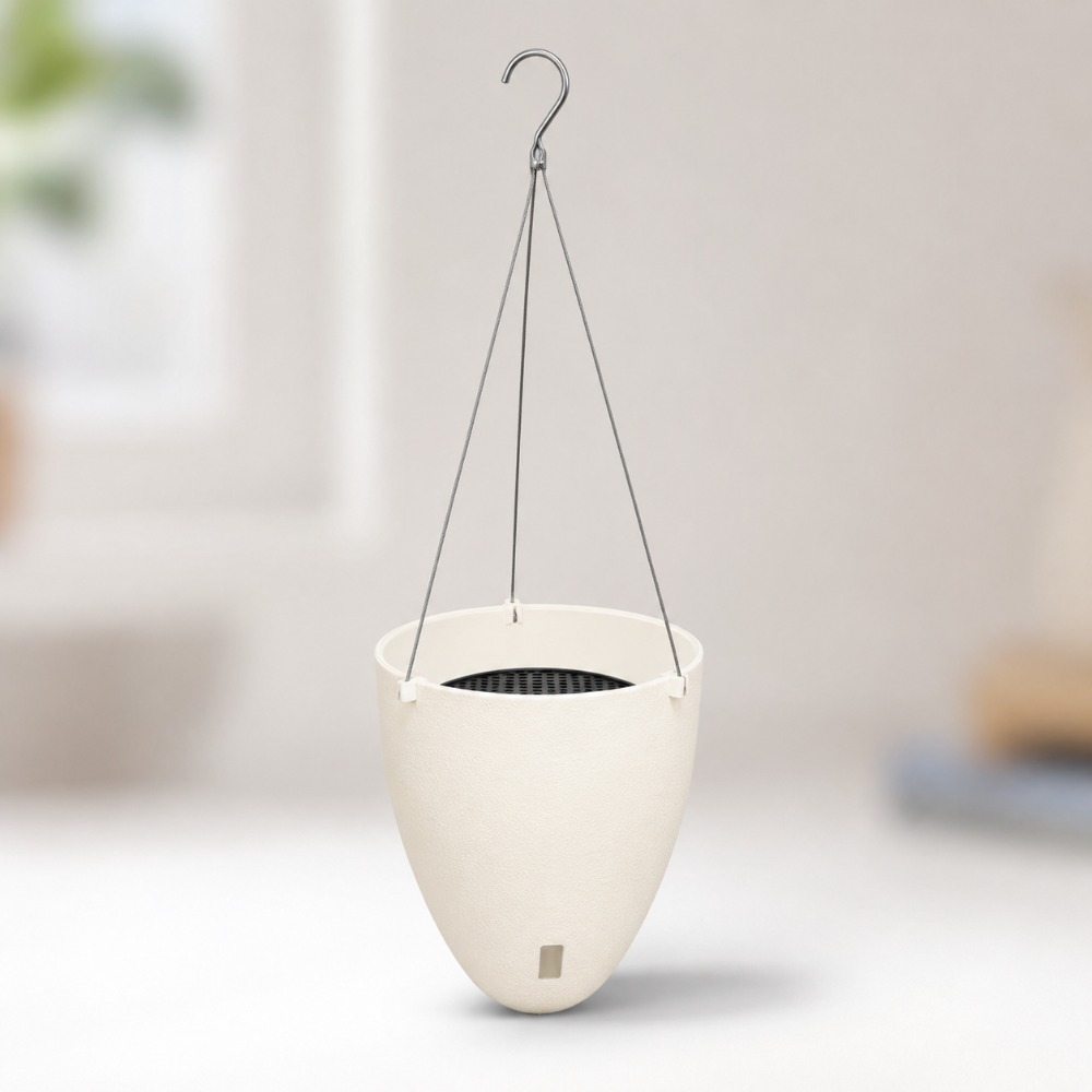 TEMU Pot de fleurs suspendu d'œuf pour plantes d'intérieur, pot de fleurs suspendu en plastique blanc crème avec fenêtre de niveau d'eau, plateau