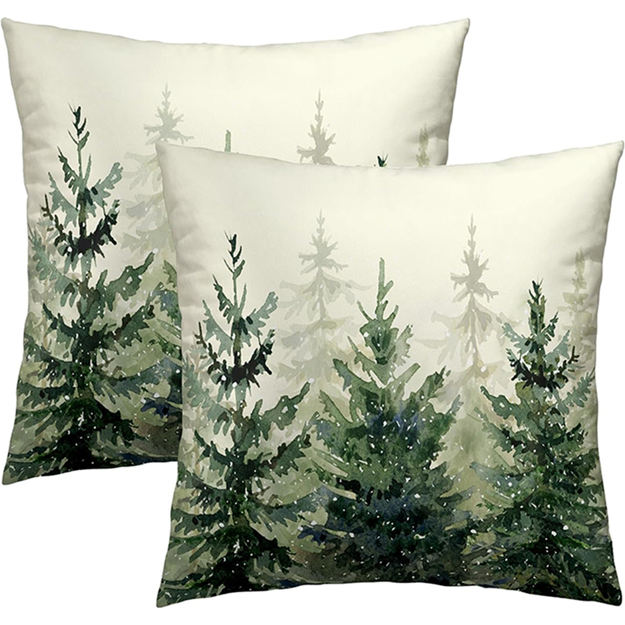Image of 2-pack Pine Tree Watercolor Pillow Covers For Cozy Decor Soft Polyester Pillowcase - Wrinkle-, Fade-, Suitable For , Printed On , Pillow Core Not Included