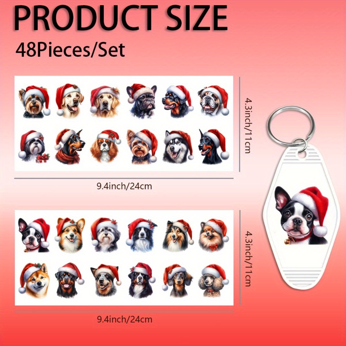 TEMU 48pcs/set Uv Dtf Keychain Transfer Paper Christmas Dogs Uv Dtf Packaging Transfer Paper Waterproof Keychain For Hotel Keychains Sub-chocolate