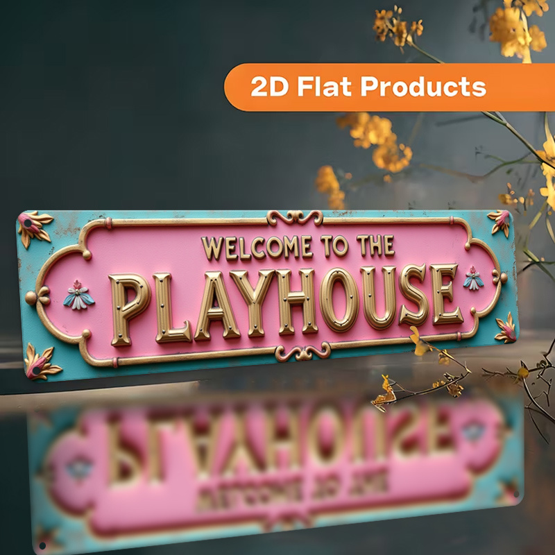 TEMU 2d Flat, 2d Flat 1pc Retro 2d Flat Printed Aluminum 'welcome To The Playhouse' Logo (3.94x15.75inch/4x16)inch Decorative Wallhung Metal Plaque