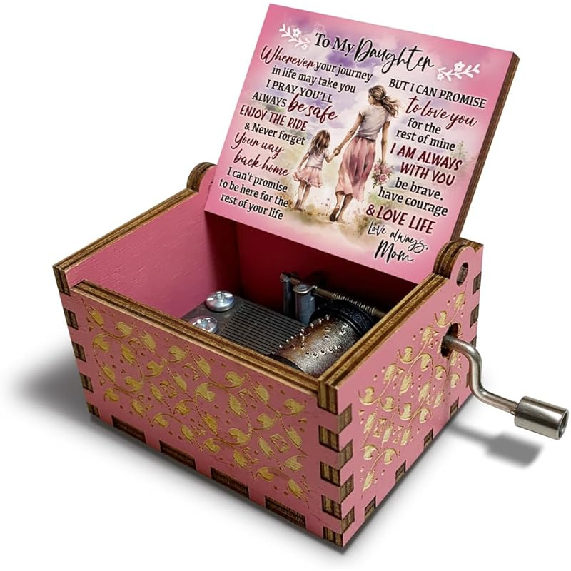 Image of For Girls From Mom: Retro "u R My Sunshine" Wooden Music Box - Lullaby Musical, Soft Retro Tune Birthday/graduation/valentine's Gift Suitable For Daughter, Daughter From Mom, Girls Birthday Present