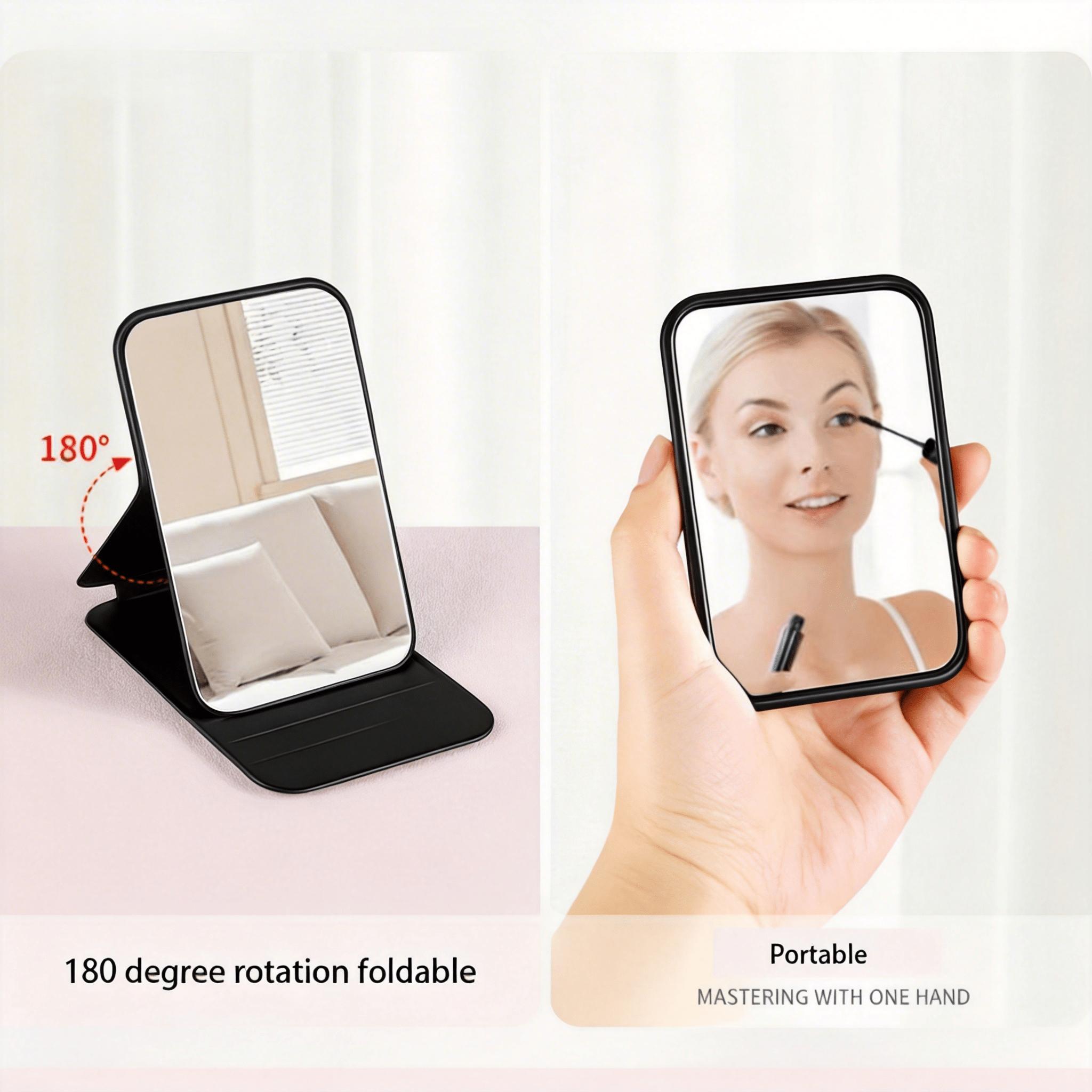 Foldable Mini HD Makeup Mirror with Adjustable PU Stand