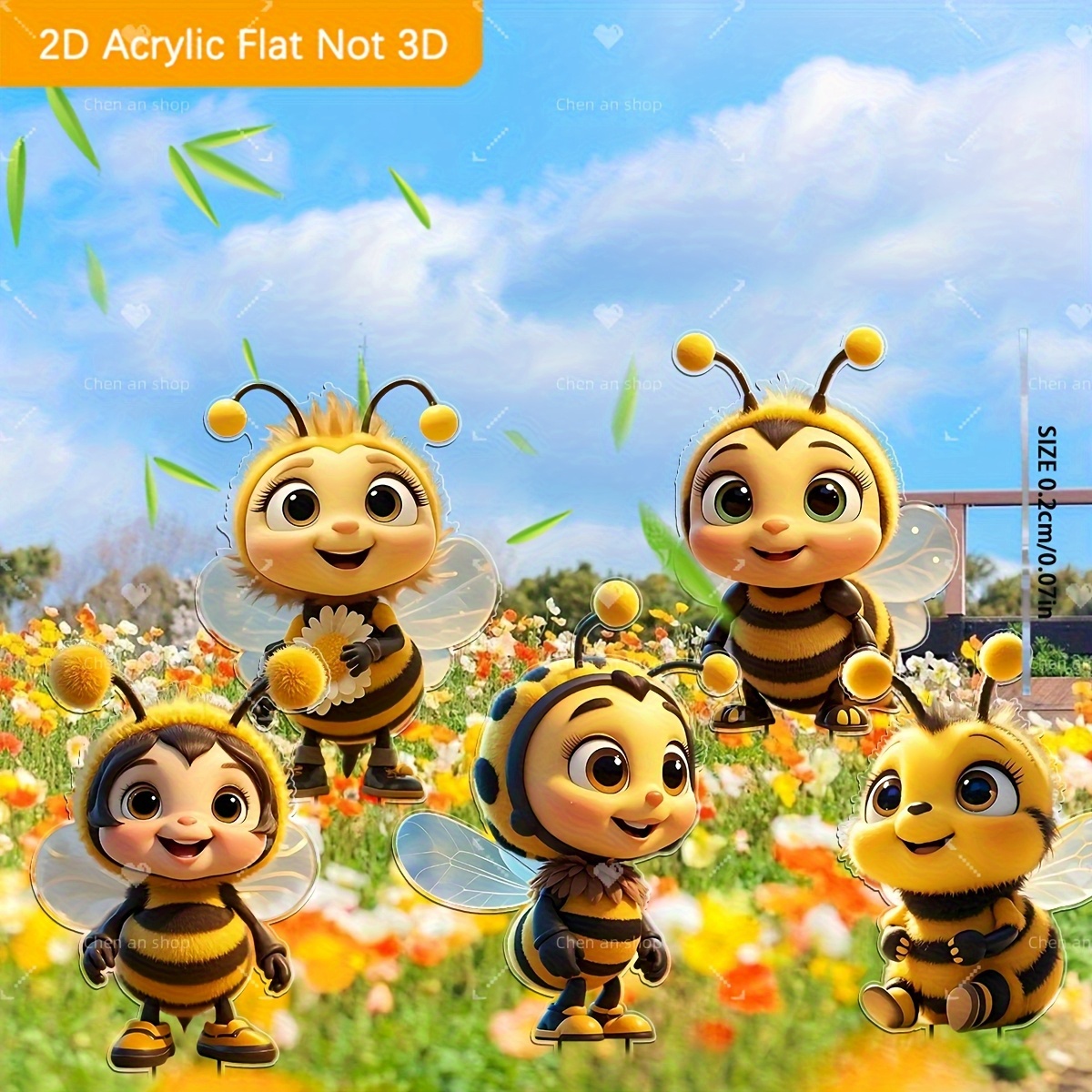 E-shop 2D Flach, 5 Stück Niedliche Bienen-Gartendeko – Outdoor/Bienenfiguren geeignet für Garten, Rasen, Topfpflanzen – Plastik-Bienenstatuen, Moderne