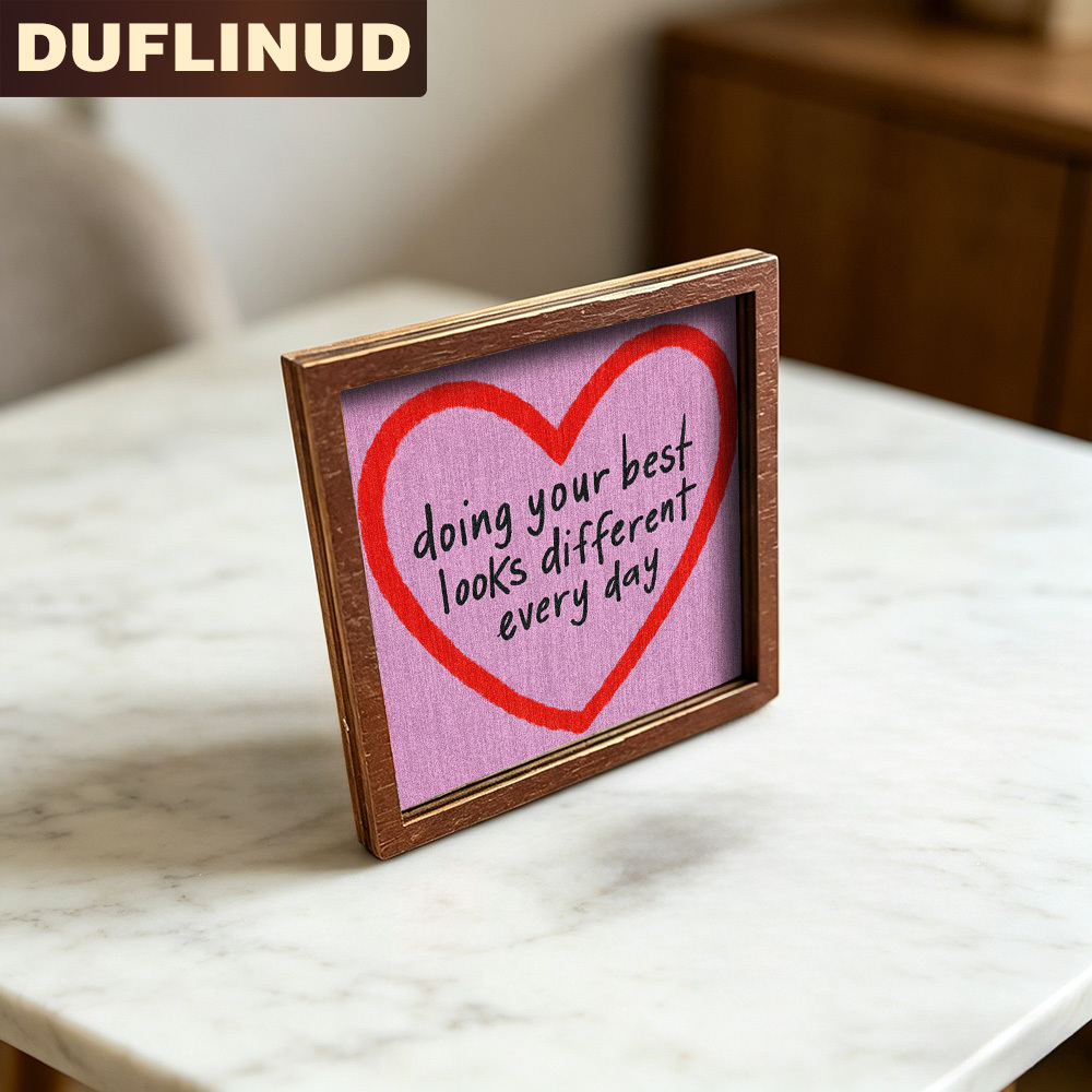 TEMU Inspirational Heart Fridge Magnet, Mini Decorative Painting, Tiny Decorative Plaque With Red , Featuring Quotes, Wooden Fridge Magnet,