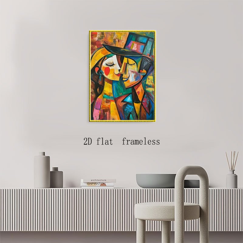 TEMU 2d Flat, 2d Flat, 1pc Frameless 2d-flat Canvas | Picasso Style Cubist Abstract Wall Art - Colorful Modern Painting | Ideal For Dining Room,