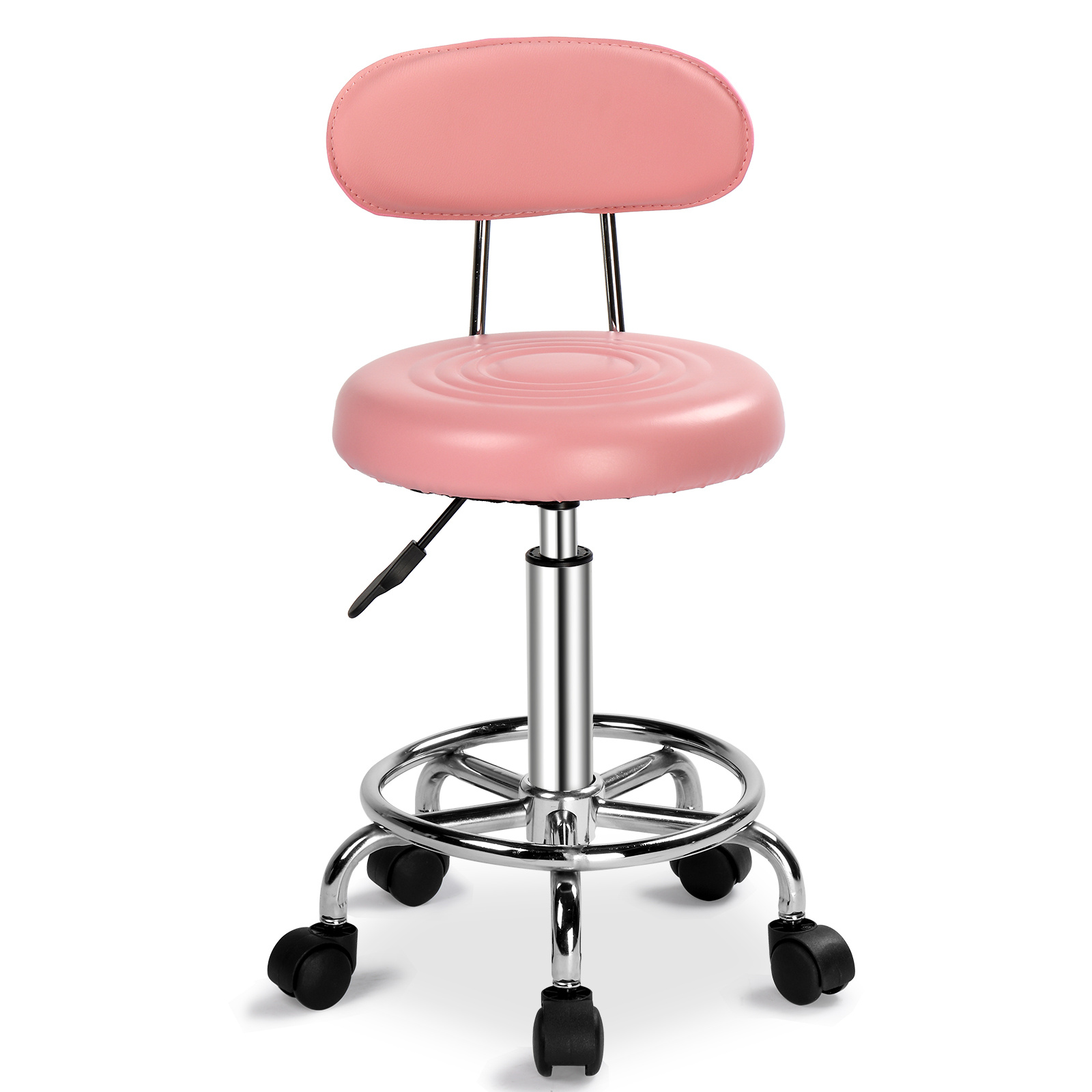 TEMU Taburete de salón con ruedas y respaldo, taburete giratorio de salón ajustable con ruedas y asiento para spa, salón de dibujo