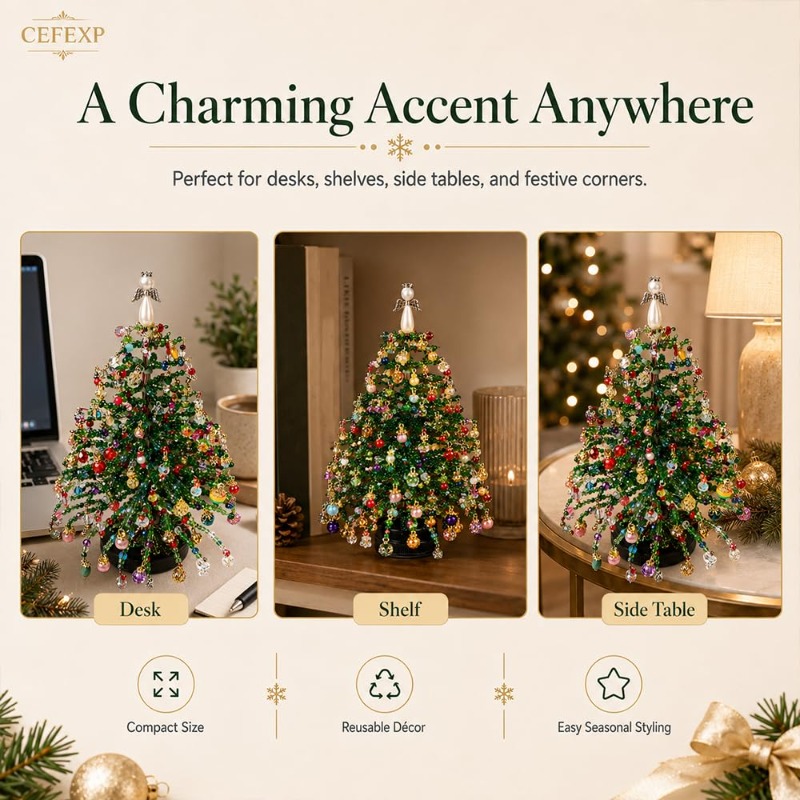 beaded mini christmas tree making kit handcrafted tabletop xmas tree decor with multicolor   ornament pendants wire additions   2pcs christmas greeting cards   gift for   christmas new year present Product details 4