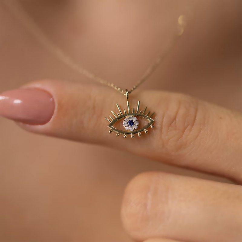 TEMU 1pc Bohemian Retro Style Fashion Eye Pendant Choker Necklace With Water Crystal Earrings, Versatile Pendant Necklace For Women, Suitable For