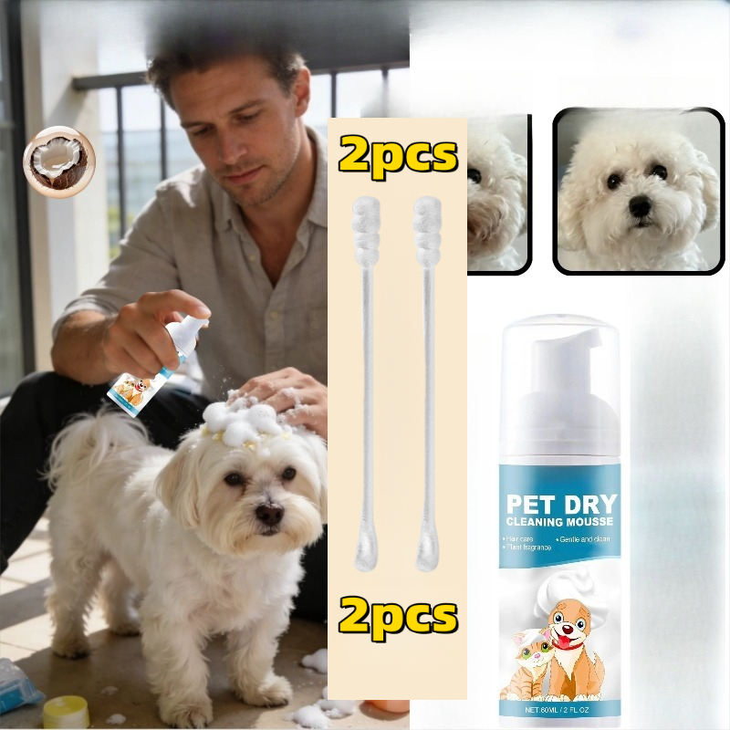 Dry Cleaning Mousse 3pcs Set for Cats and Dogs | Plant-Based Formula, No Water Needed + Massage Comb Brush Combo for Deep Cleaning and Shine, Essential for Pet Families, Say Goodbye to Tear Stains and Dirt! Deeply Removes Tear Stains and Dirt - Image 6