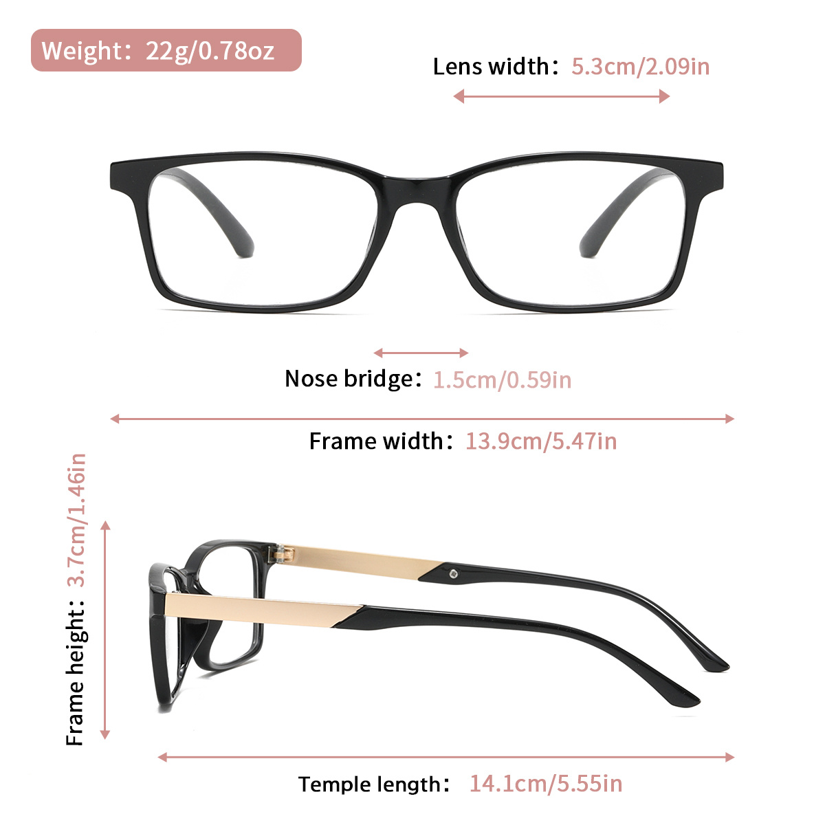 Fashionable Rectangular Small-Frame Reading Glasses, Lightweight Design