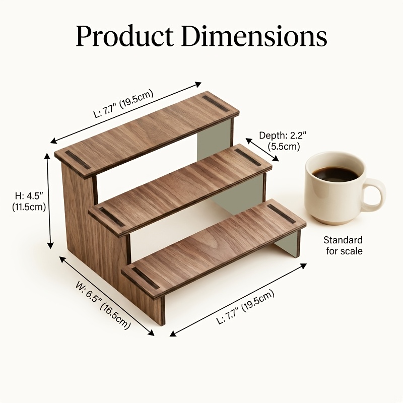 TEMU 1pc, Three-tiered Wooden Shelf With Natural Wood Grain, Desktop Organizer For Figurines, Perfumes, Succulents, And , Display Stand For Shop