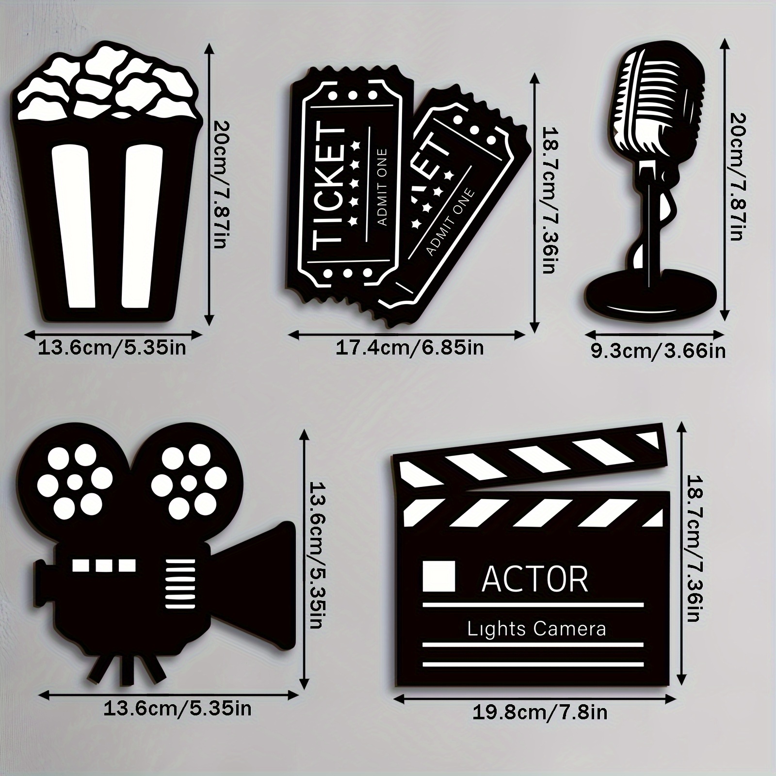 Image of 5pcs Wooden Movie Decor Hanging Decorations - Art And Film Balls, And Tickets, Popcorn, Camera, Random Combination, Suitable For Home Theater, Home Ktv, Recording Studio, Bedroom, Office - Movie Night