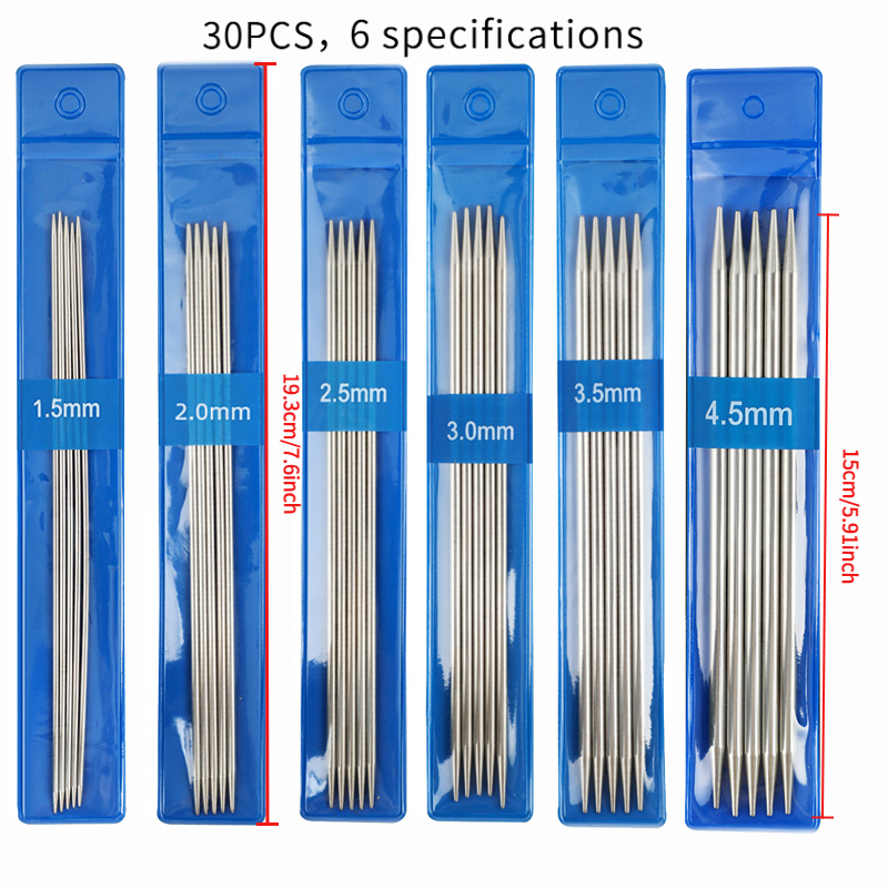 TEMU Ensemble d'aiguilles à tricoter à double pointe de 15 cm, 6 tailles d'aiguilles en acier inoxydable, comprenant 1,5 mm, 2 mm, 2,5 mm, 3 mm, 3,5