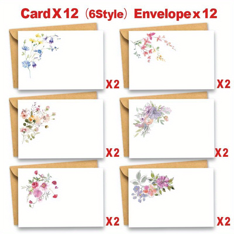 TEMU (12 Tarjetas de Felicitación Sobres) Set de Tarjetas de Felicitación de Acuarela con y Sobres, Estética Surtida para Todas las Ocasiones,
