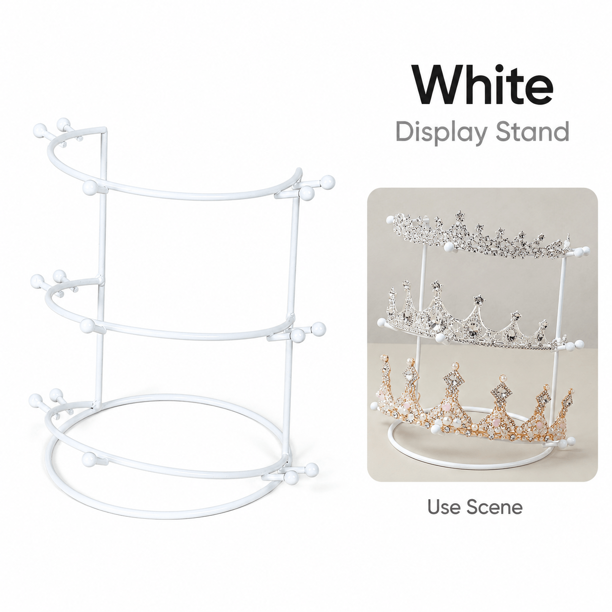 TEMU 1pc Elegant Princess Crown Iron Jewelry Display Stand Bridal Tiara Headpiece Organizer White 3 Tier For Vanity Boutique, Jewelry Towers