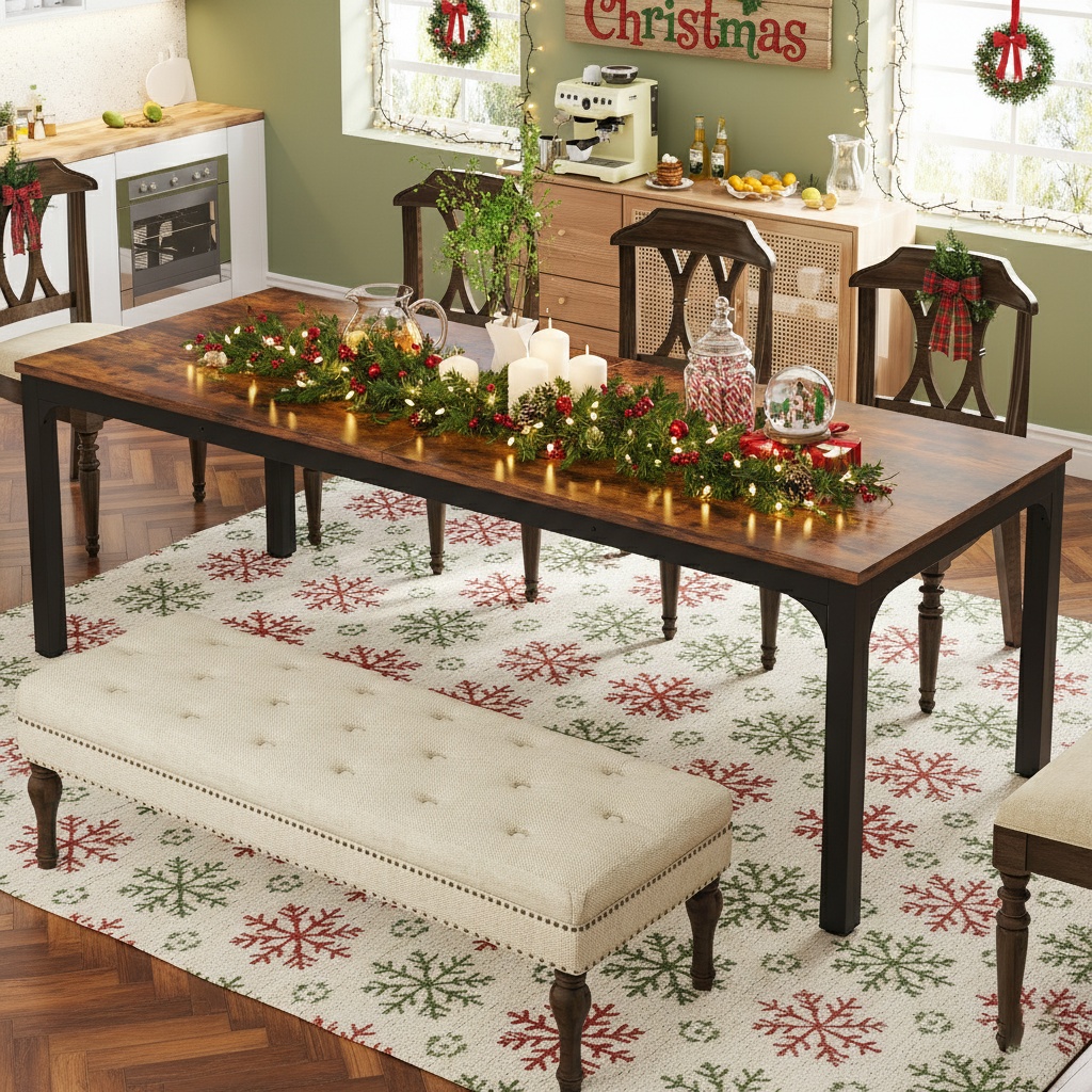 Dining Table For 6-8 Person, 78 Inch Long Rectangular Kitchen Dining Table For Christmas Holiday Dinners, 78.7 X 27.5 X Inches (only Table)(1pc)